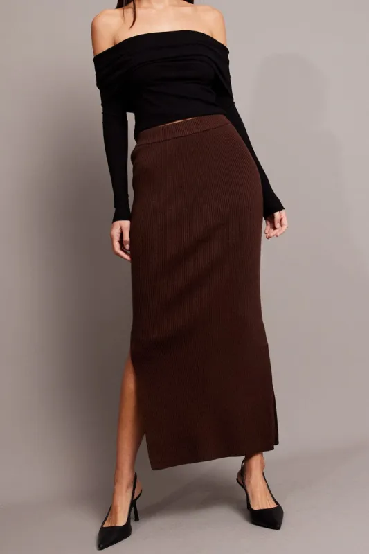 Brown Knit Skirt High Rise sold by Ally Fashion
