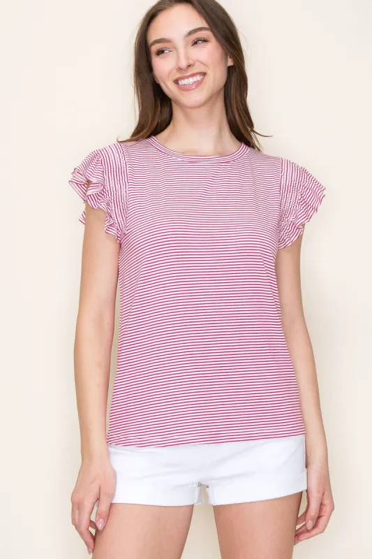 Fuchsia Striped Flutter Sleeve Top sold by Pinkblush