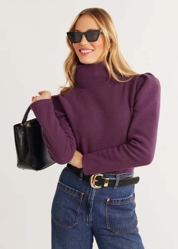 Palmer Puff Sleeve Turtleneck in Vello Fleece (Elderberry) sold by Dudley Stephens