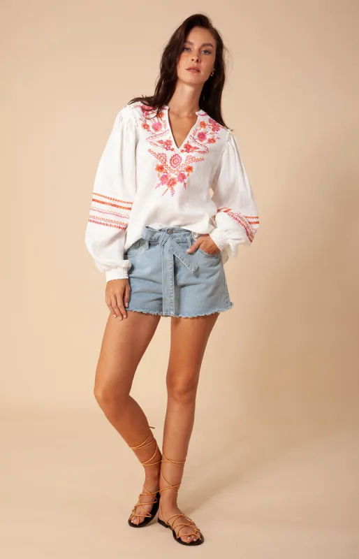 Clea Embroidered Linen Top sold by Hale Bob