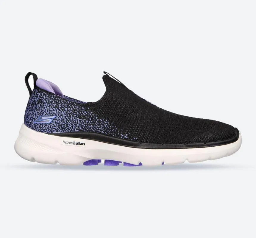 Women's Wide Fit Skechers 124502 Go Walk 6 Glimmering Trainers - Black/Lavender sold by Wide Fit Shoes