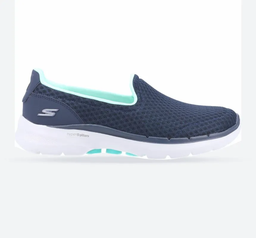 Women's Wide Fit Skechers 124508 Go Walk 6 Big Splash Trainers - Navy/Turquoise sold by Wide Fit Shoes