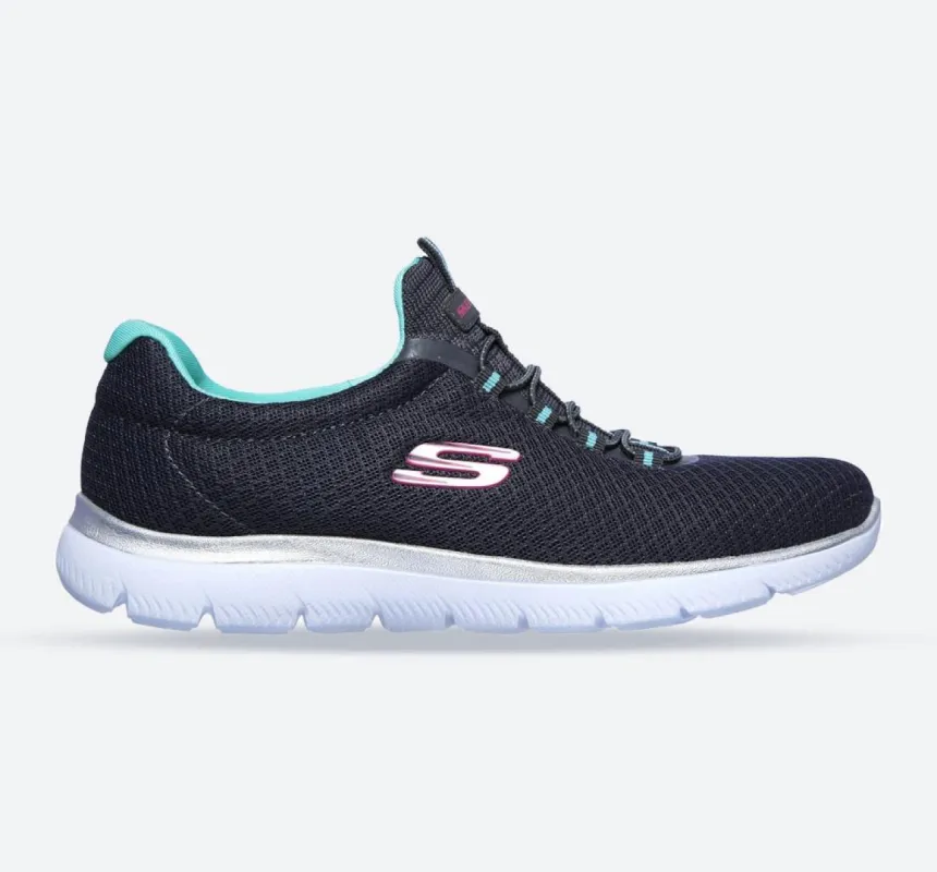 Women's Wide Fit Skechers 12980 Summits Slip On Sports Trainers - Charcoal/Green sold by Wide Fit Shoes