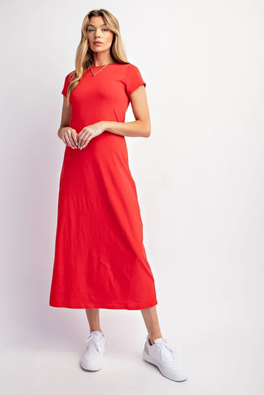 Red Short Sleeve Midi T-Shirt Dress sold by Pinkblush
