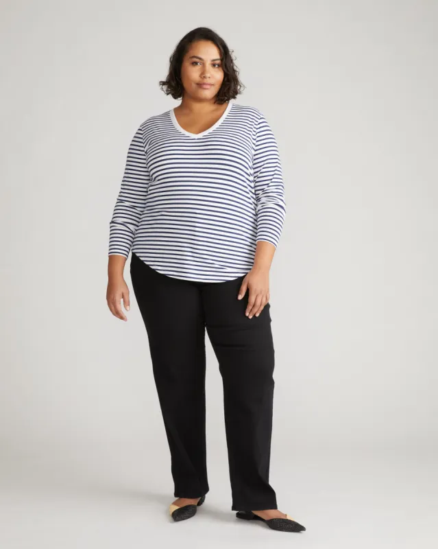 Long Sleeve V Rex - White/Cenote Stripe sold by Universal Standard