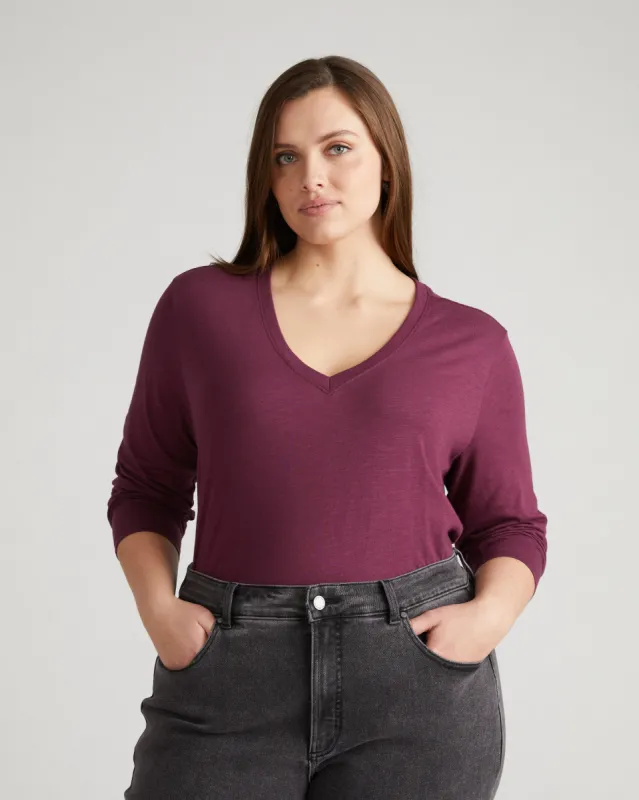 Light-As-Air Long Sleeve V Neck Tee - Jam sold by Universal Standard