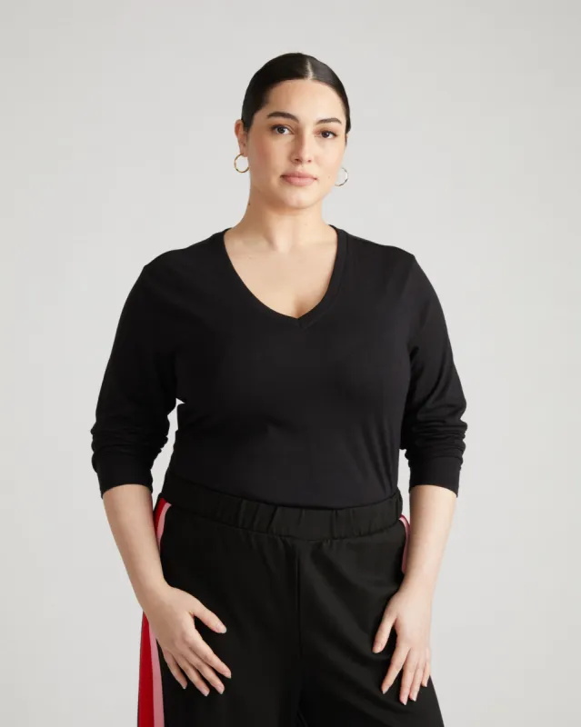 Light-As-Air Long Sleeve V Neck Tee - Black sold by Universal Standard