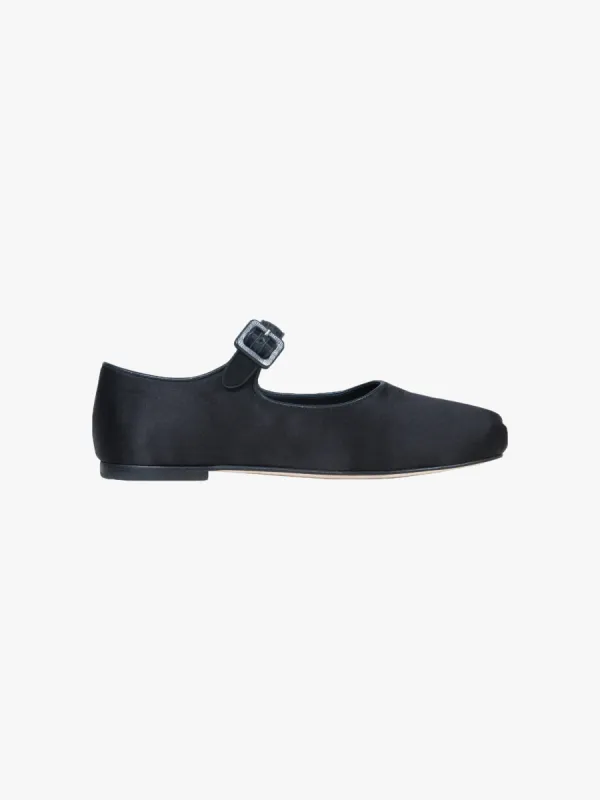 MARY JANE POINTE IN BLACK SATIN sold by Sandy Liang