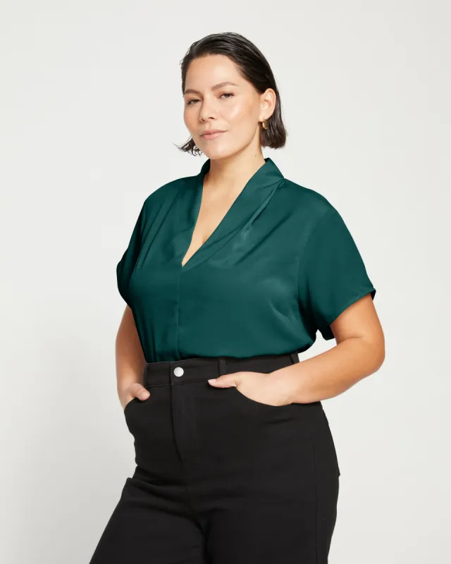 Better-Than-Silk V-Neck Top - Forest Green sold by Universal Standard
