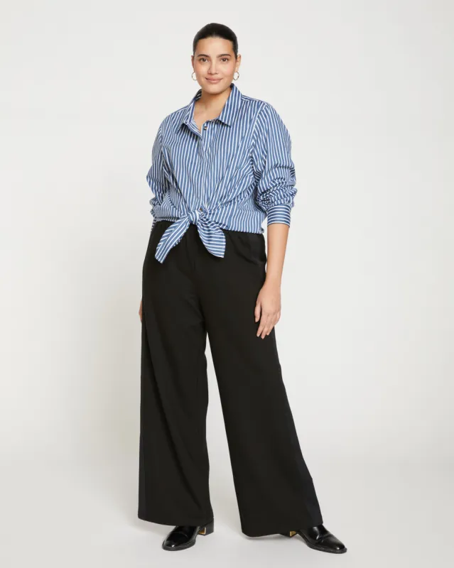 Stephanie Wide Leg Stripe Ponte Pants 33 Inch - Black with Black Stripe sold by Universal Standard