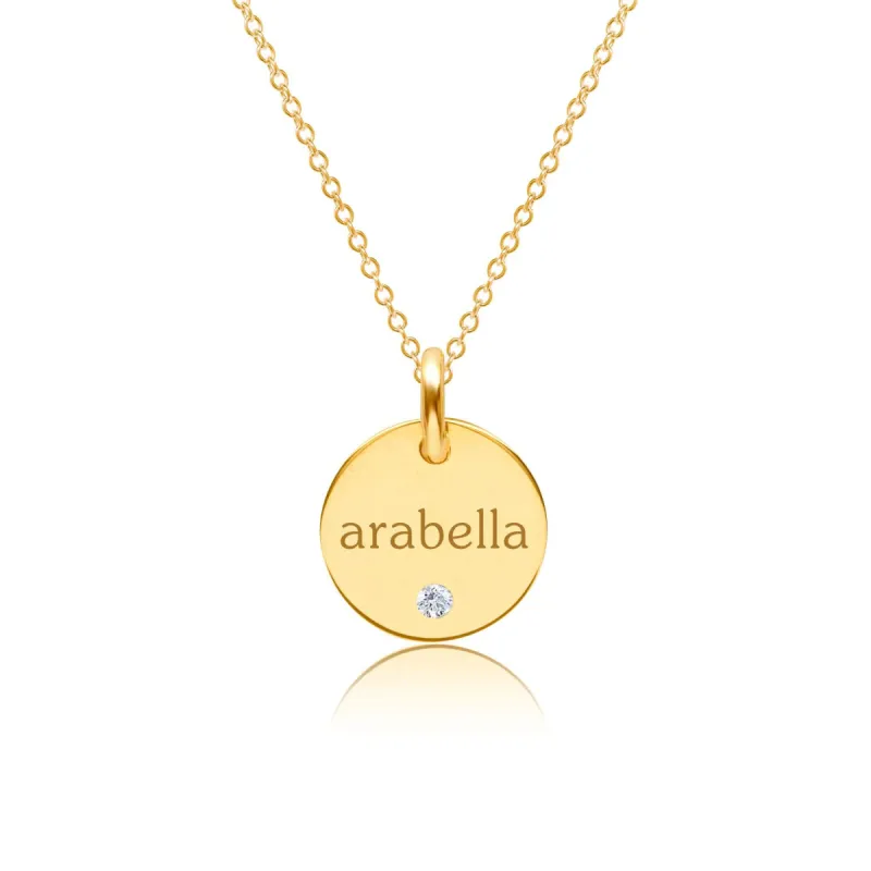 14k Gold Circle Necklace with Birthstone sold by Tiny Tags