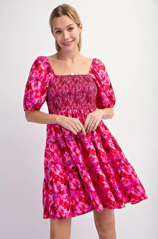 Fuchsia Floral Smocked Tiered Dress sold by Pinkblush