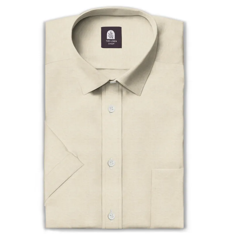 Short Sleeve Linen Shirt in Light Beige sold by Airthreads