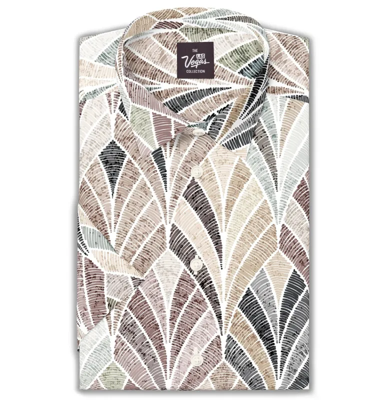 Wrinkle-Free - Brown Leaves - Short Sleeve sold by Airthreads