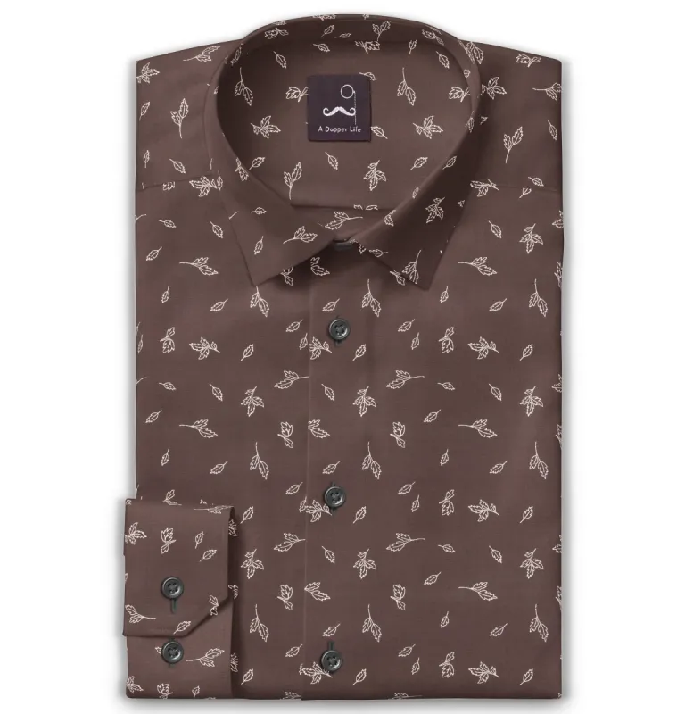 Pure Cotton - Long Sleeve - Brown with Leaves sold by Airthreads