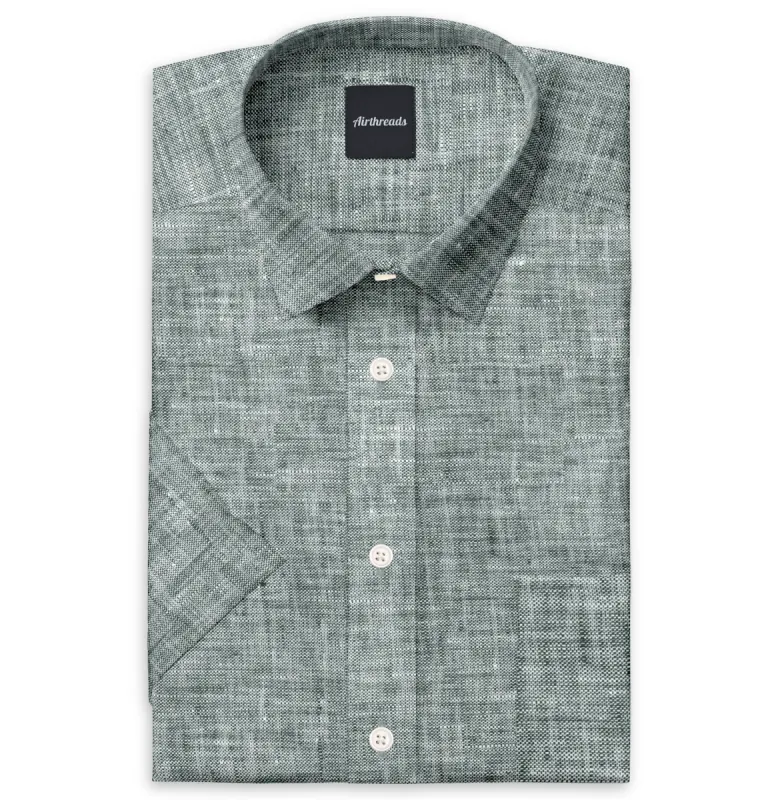 Short Sleeve Linen Shirt in Black Melange sold by Airthreads