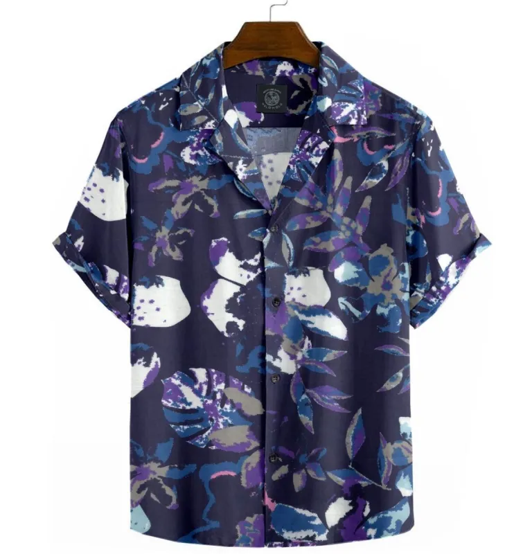Cotton - Camp Collar Shirt - Purple Floral sold by Airthreads