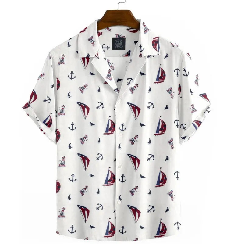 Cotton - Camp Collar Shirt - Sailboats sold by Airthreads