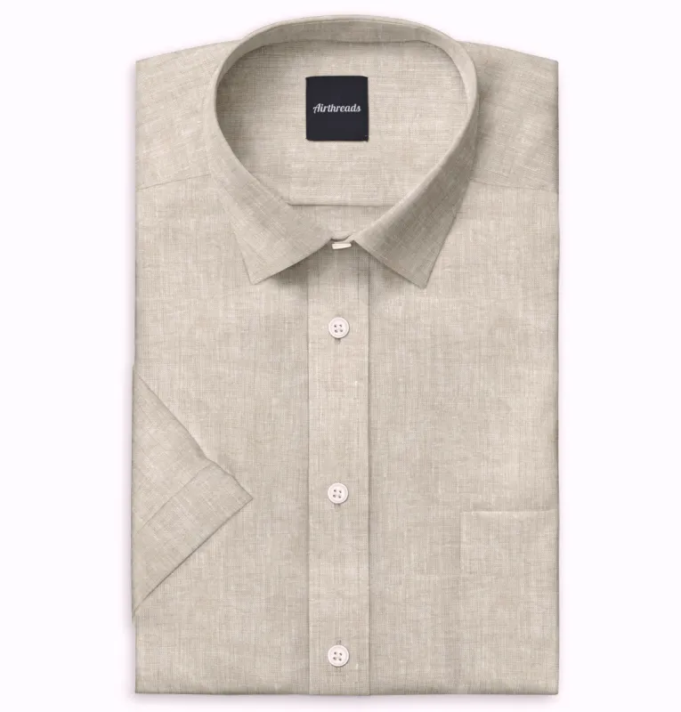 Short Sleeve Linen Shirt in Tan sold by Airthreads