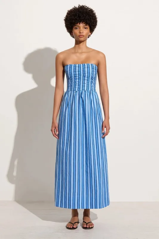 Dominquez Midi Dress Akaia Stripe Blue sold by Faithfull the Brand