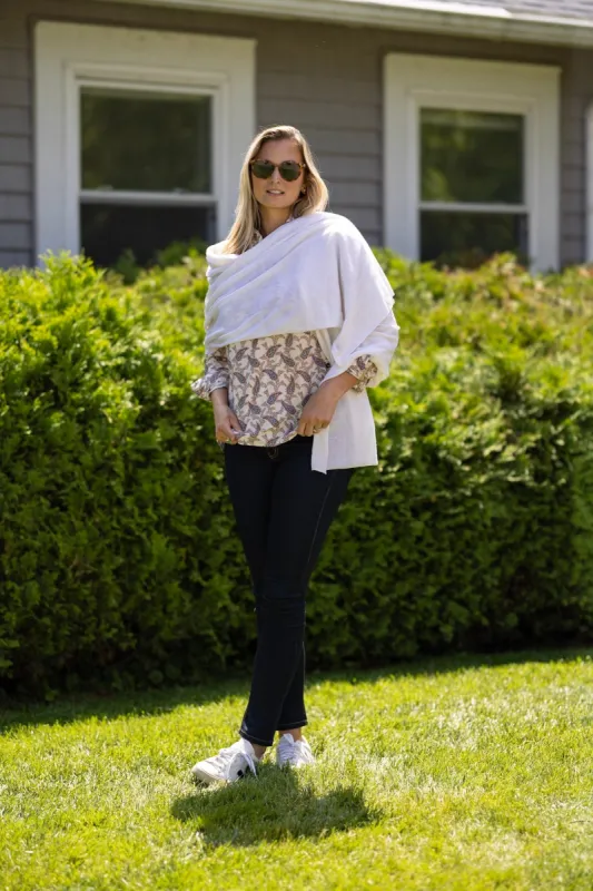 Ryan Cashmere Wrap Blanket in Ivory sold by Duffield Lane