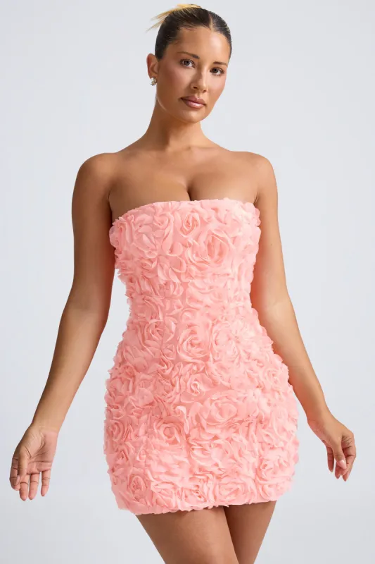 Floral-Appliqué Bandeau A-Line Mini Dress in Coral sold by Oh Polly