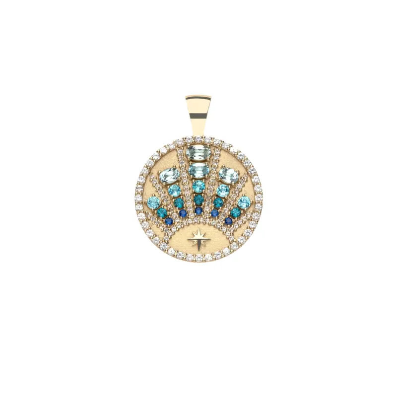 STRONG Rising Sun Small Embellished Pendant Coin in 14k SALE sold by Jane Win