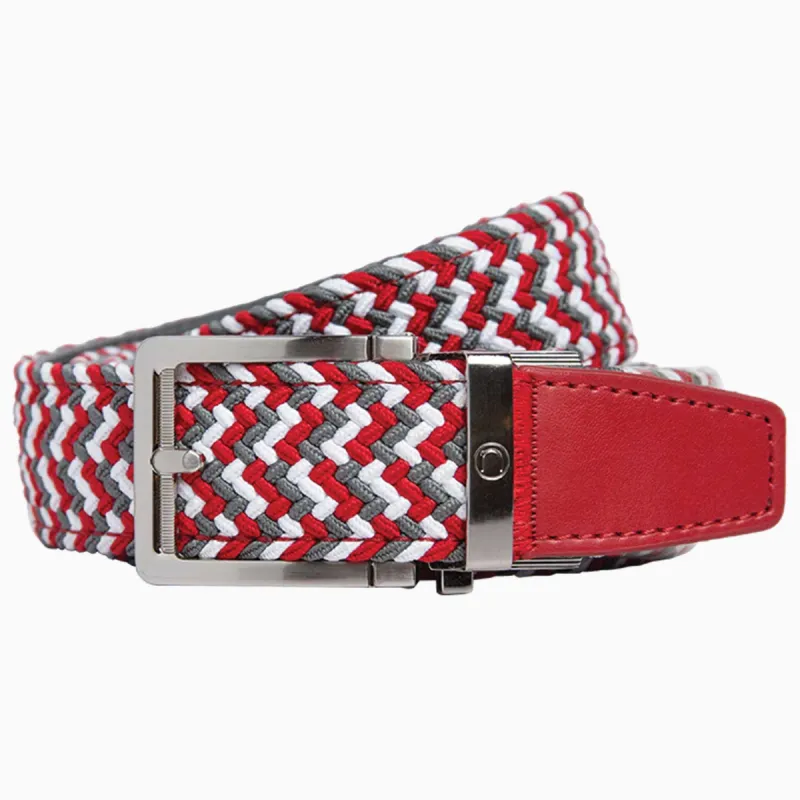 Braided Scarlet, Grey & White Golf Ratchet Belt 1.38" [35mm] sold by Nexbelt