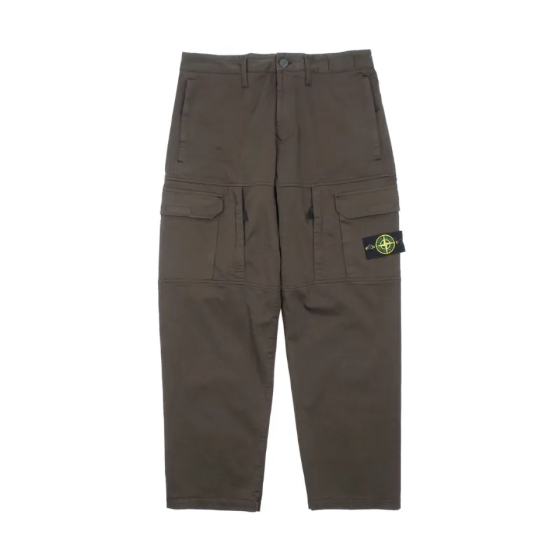 Stone Island Stretch Cotton Wool Satin Cargo Pants Dark Brown sold by PLUS