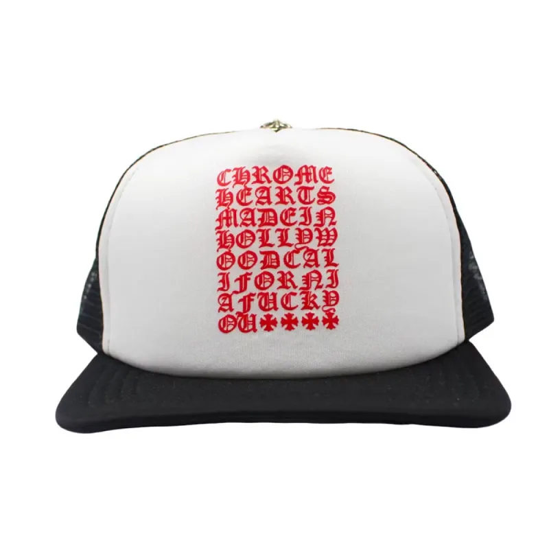 【人気/関税/送料込み】 Chrome Hearts Eyechart Trucker Hat Bl Chrome Hearts Eyechart Trucker Hat Black/White/Red | Parallel