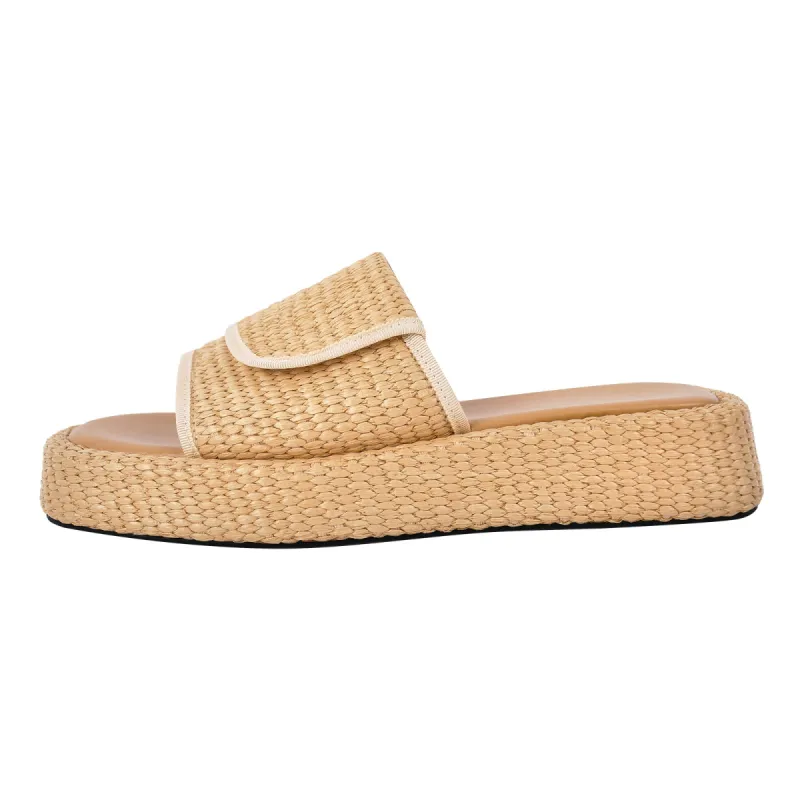Straw Platform Square Toe Flats Slippers sold by Onlymaker