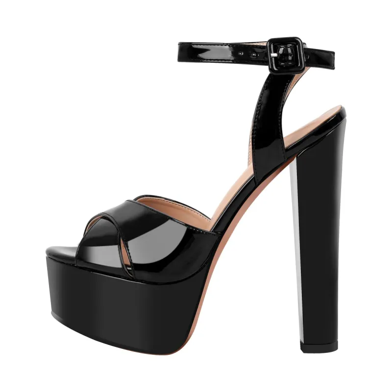 Black Platform Chunky Heel Ankle Strap Sandals sold by Onlymaker