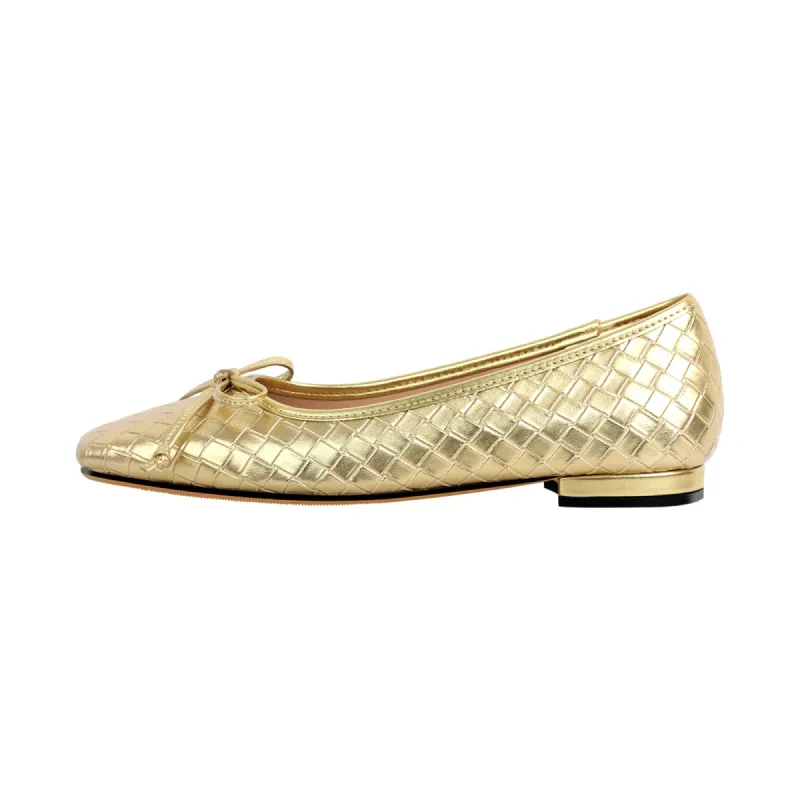 Bow Square Toe Striped Woven Flats sold by Onlymaker