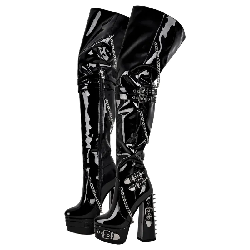Buckle Strap Rivet Platform Ovee the Knee Boots sold by Onlymaker