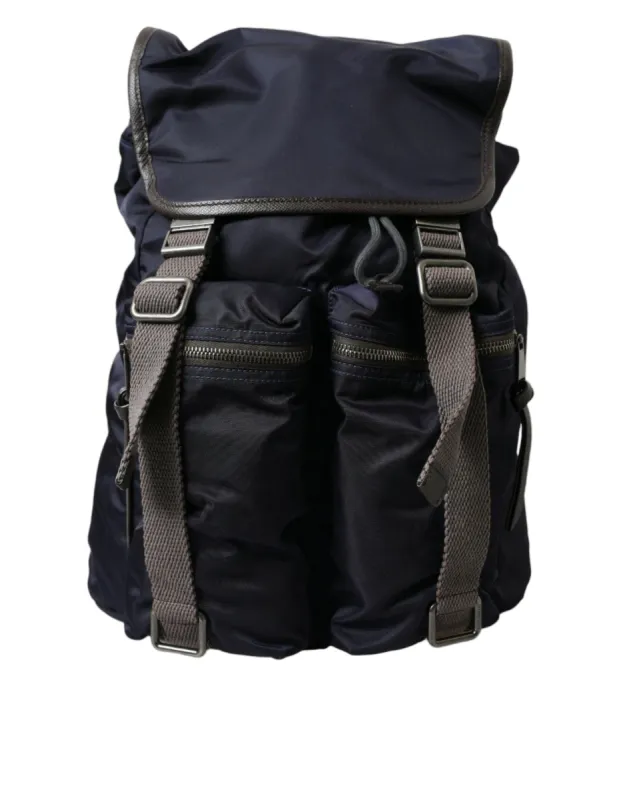 Elegant Blue Nylon Leather Backpack sold by Louxly