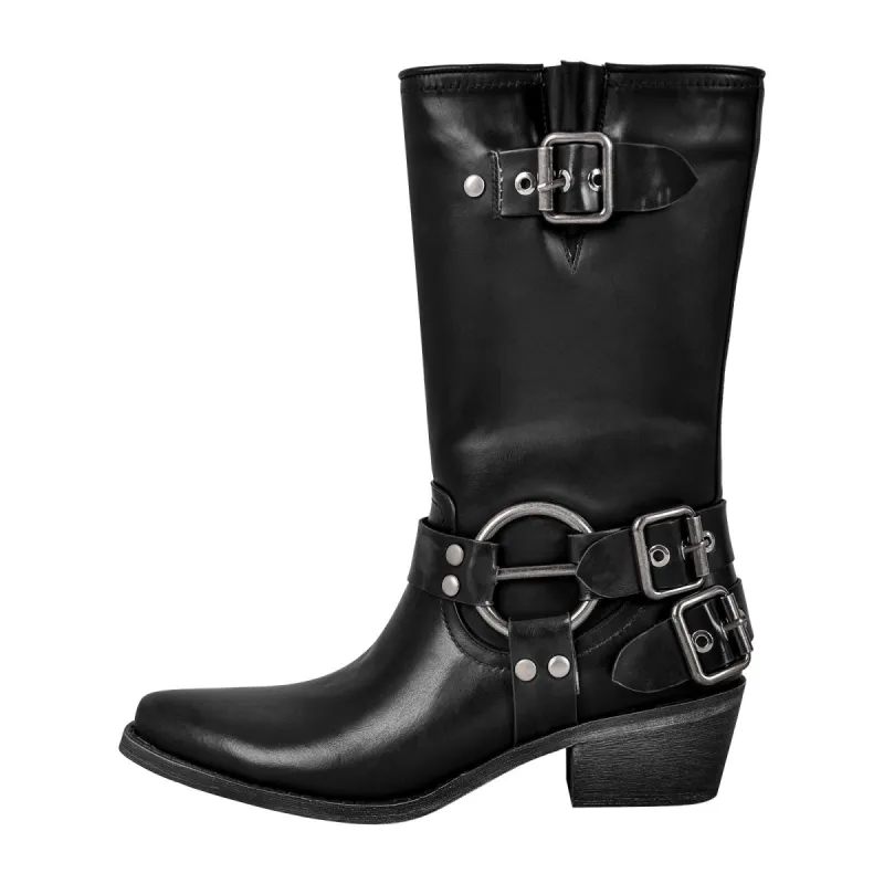Pointed Toe Chunky Heel Buckle Strap Mid-Calf Western Boots sold by Onlymaker