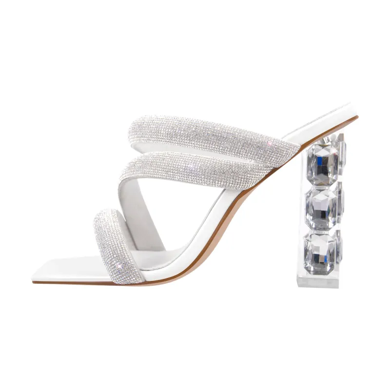 Rhinestone Strappy Slip on Chunky Heels Sandals sold by Onlymaker