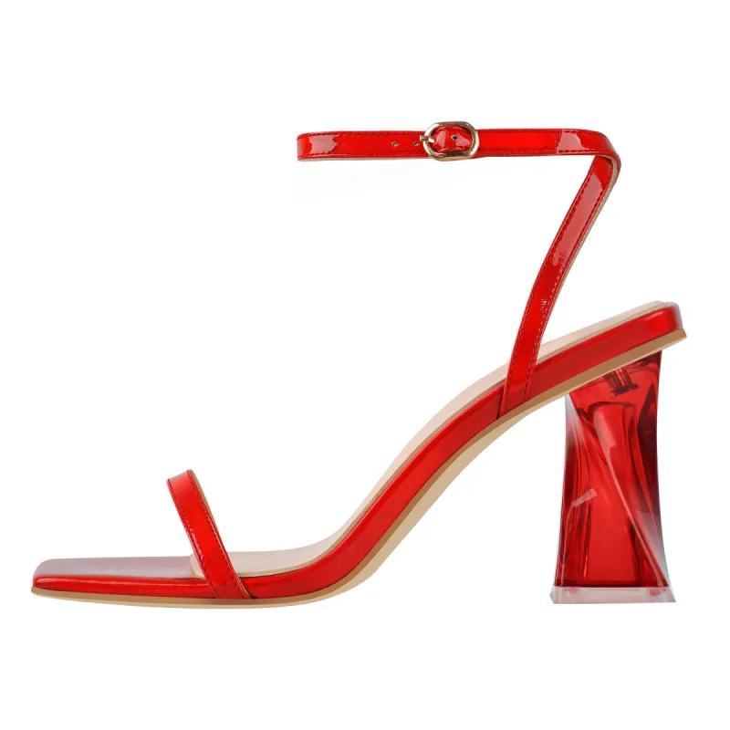 Square Open Toe High Heels Red Sandals sold by Onlymaker