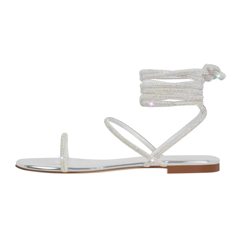 Diamante Lace up Flat Sandals sold by Onlymaker