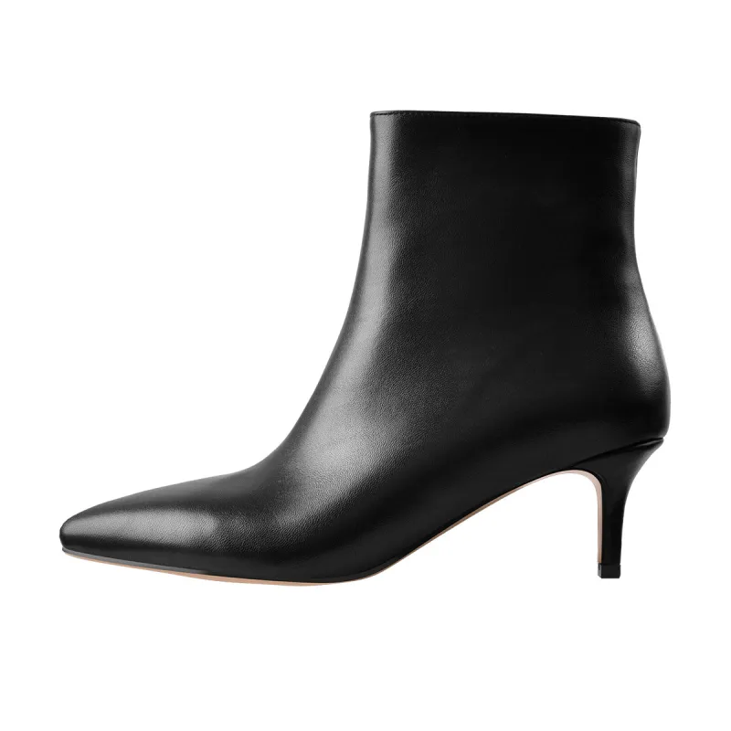Black Pointed Toe Zipper Kitten Heel Boots sold by Onlymaker