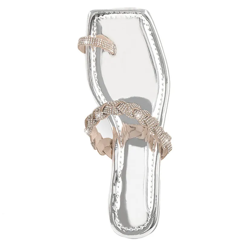 Silver Rhinestone Flat Slipper Sandals sold by Onlymaker