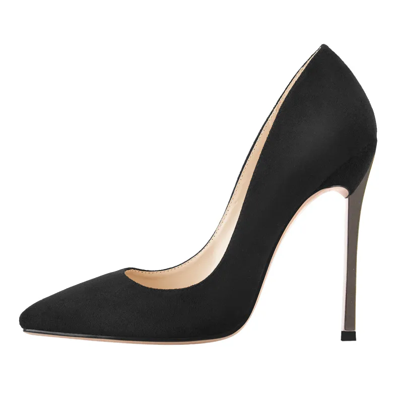 Black Suede Metal Heels Pointed Toe High Heel Pumps sold by Onlymaker