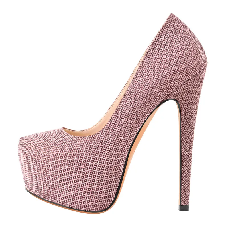 Pink Platform Glitter Round Toe Stilettos Pumps sold by Onlymaker