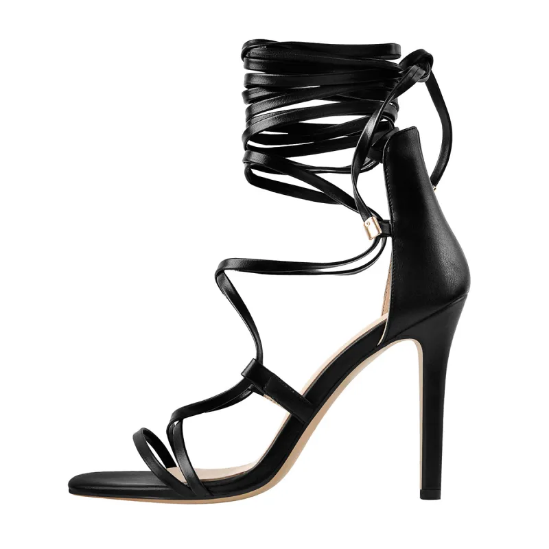 Lace up High Heels Gold Gladiator Stiletto Sandals sold by Onlymaker