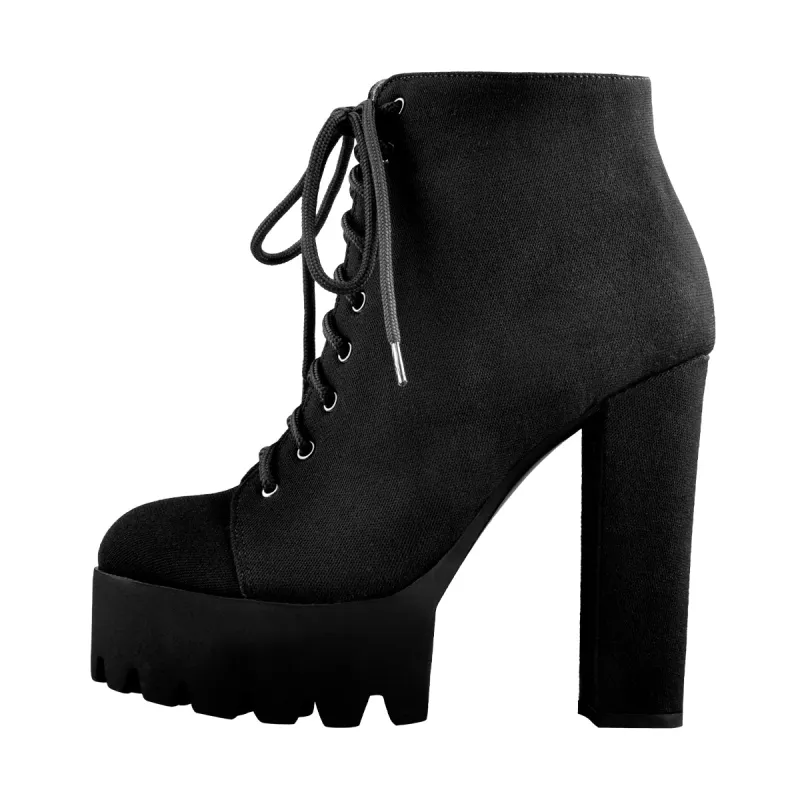 Platform Round Toe Lace Up Chunky High Heels Suede Ankle Boots sold by Onlymaker