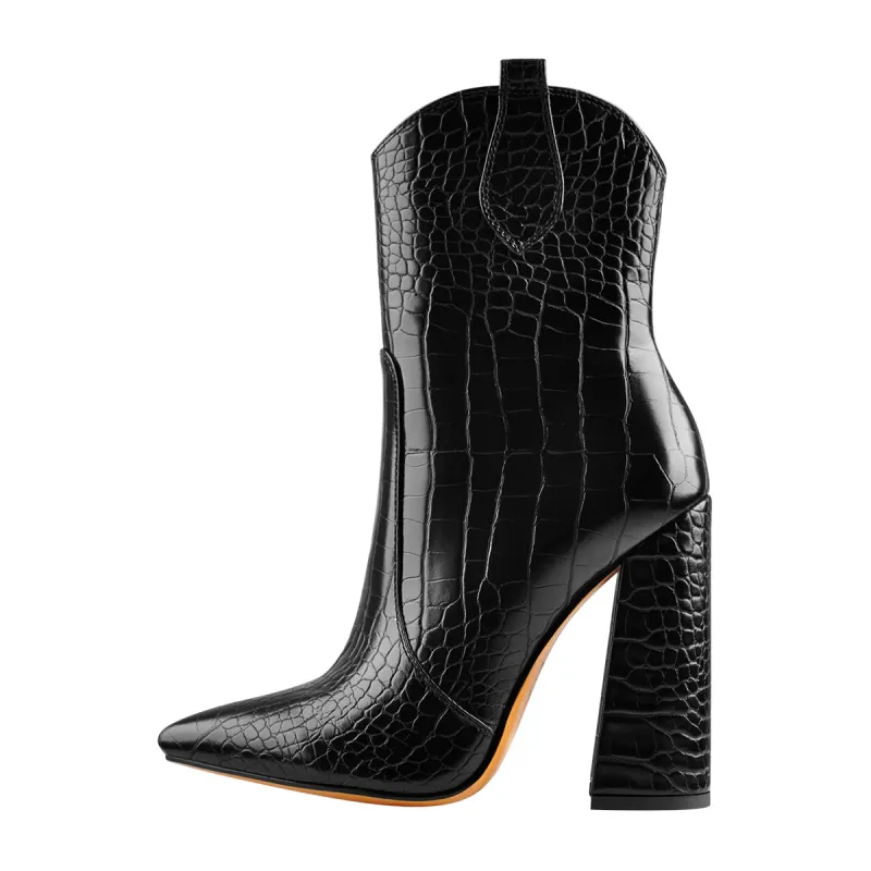 Black  Pointed Toe Chunky Ankle Boots sold by Onlymaker