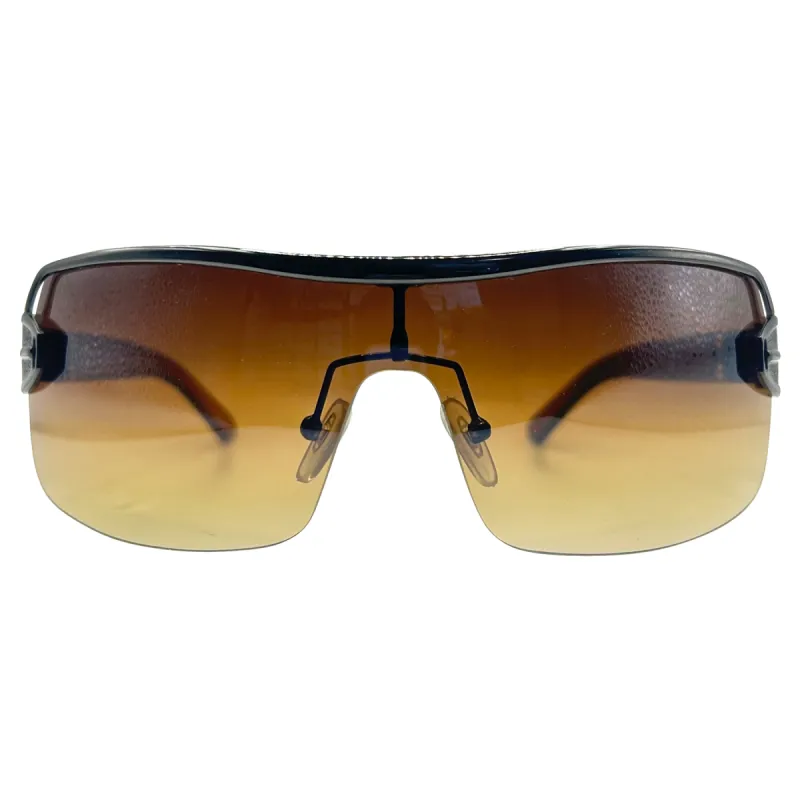 MOMMY Amber/Gunmetal Shield Sunglasses sold by Giant Vintage