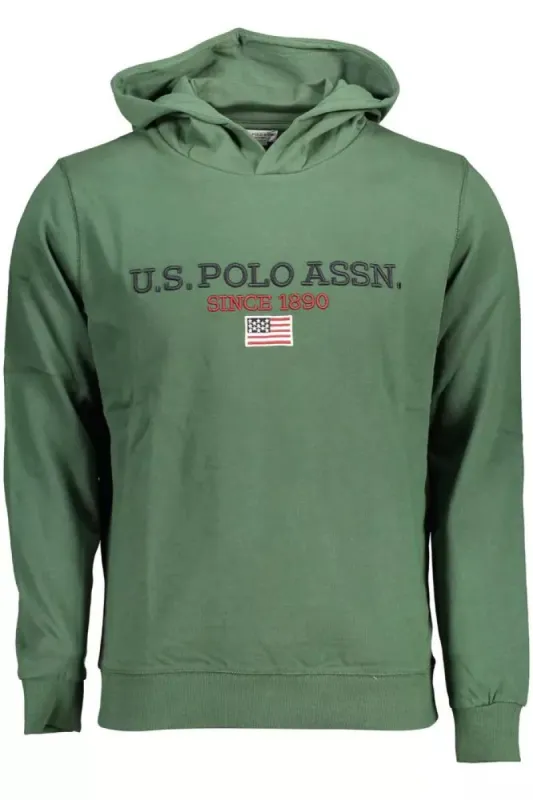 Green Cotton Hoodie with Contrasting Logo sold by Louxly