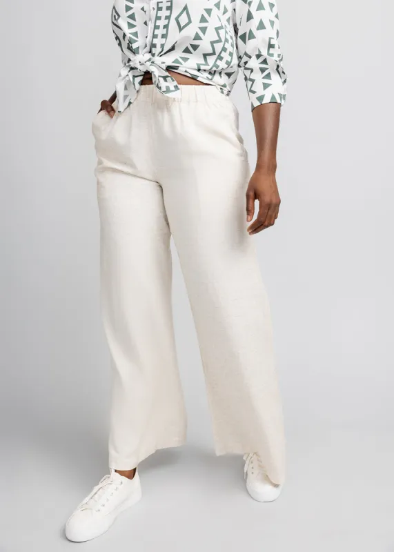 Nahema Women's Wide Leg Linen Blend Pants (Sand) sold by D'iyanu