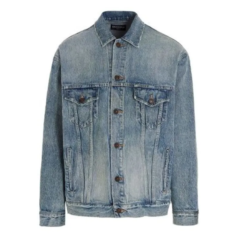 Balenciaga Est. 1917 College Logo Print Denim Jacket Large Fit 'Washed Light Blue' 675207TJW795620 sold by KicksCrew
